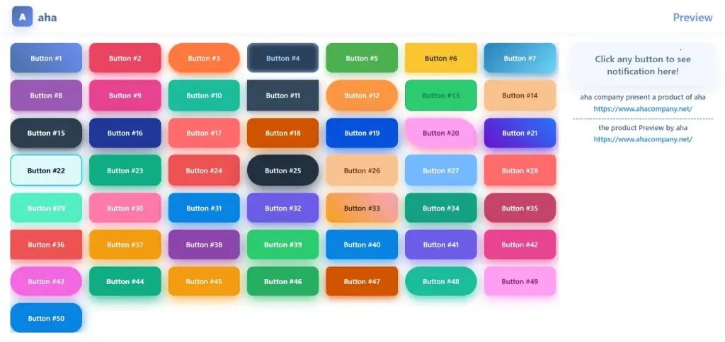 Aha - 50 Unique Buttons with Notifications & animations