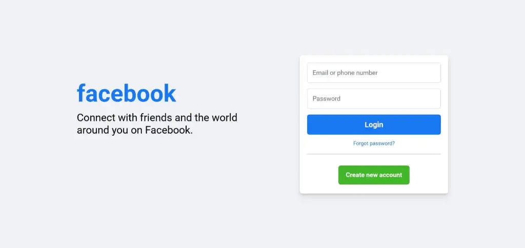 facebook login form